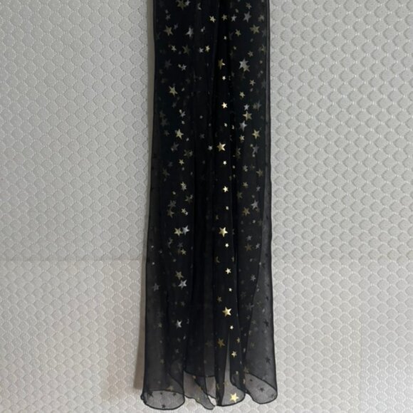 Vtg Sheer Black with Gold Stars Oblong Scarf -20" x 68" - Picture 4 of 6